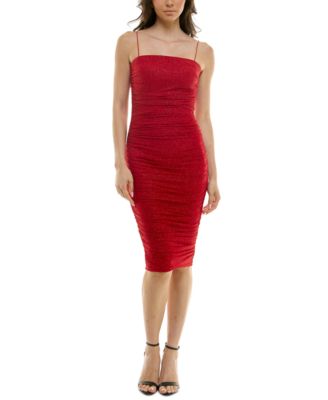 B Darlin - Juniors' Square-Neck Glitter Ruched Mesh Dress