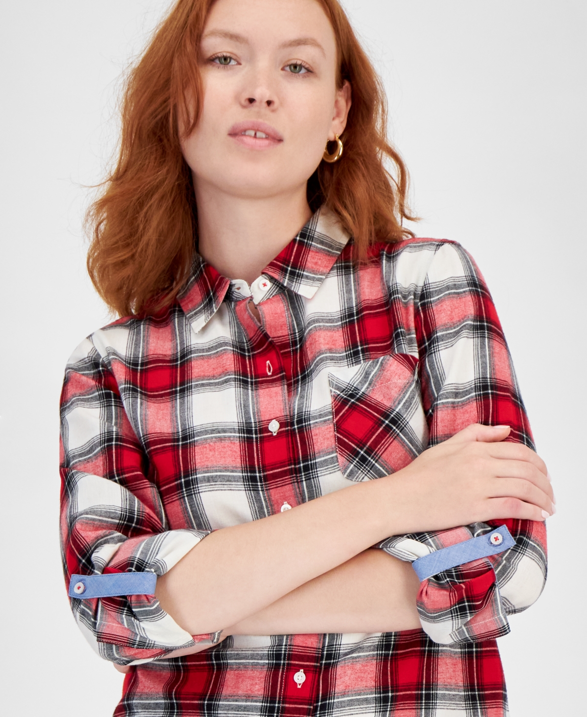 Nautica Jeans Women's Manchester Plaid Button-Up Shirt -Haute Red