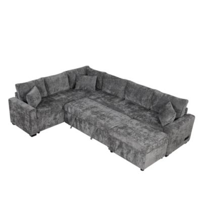 112" Sectional Pull-out Sofa with Storage Ottoman
