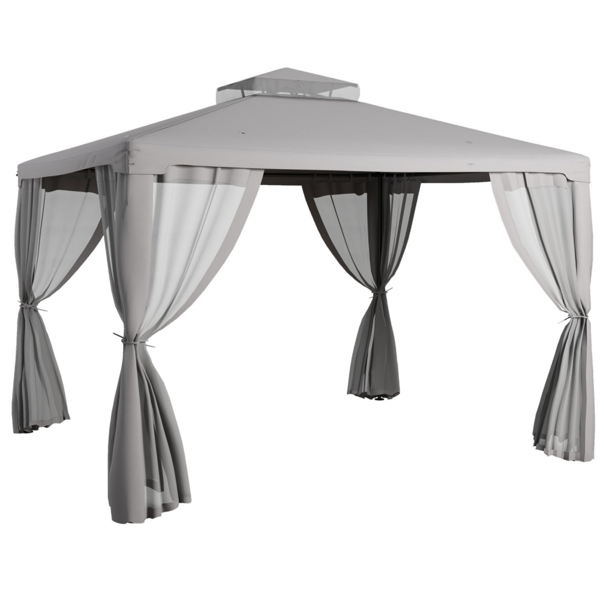 9.6' x 11.6' Patio Gazebo with Netting and Steel Frame - Grey