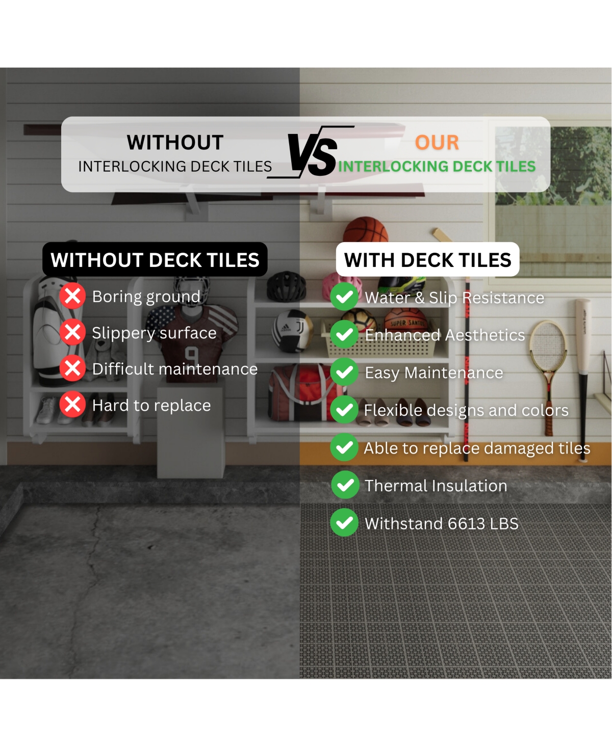 Simplie FunAnti-Slip Waterproof Interlocking Deck Tiles, Rosette Pattern (12 Pack - Gray