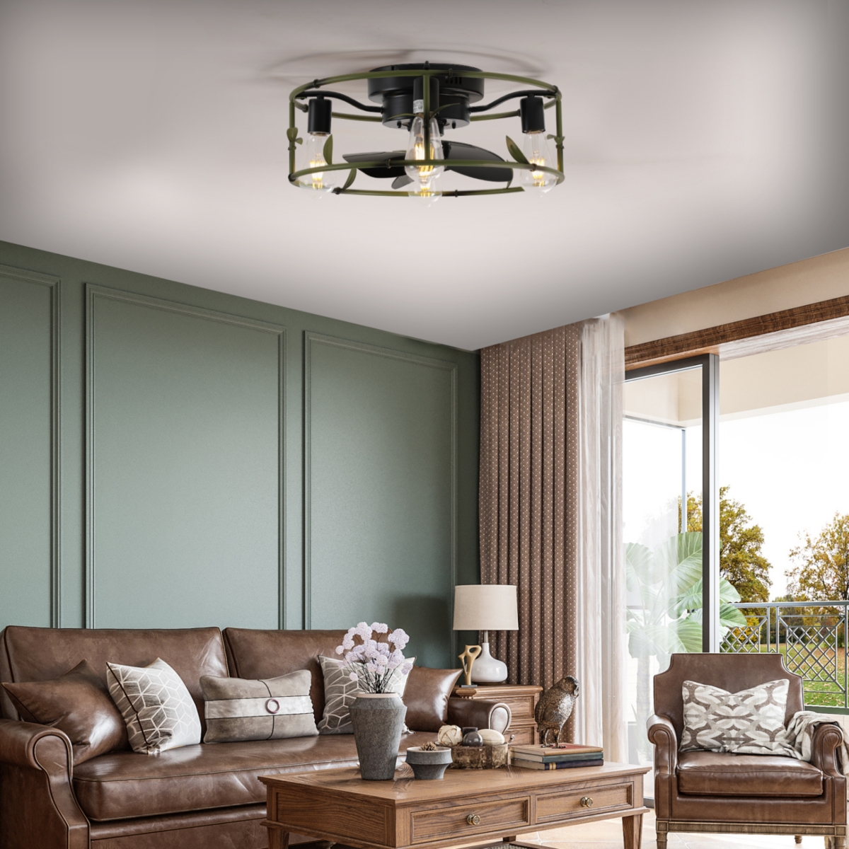 Streamdale Green Caged Ceiling Fan with Light & Remote