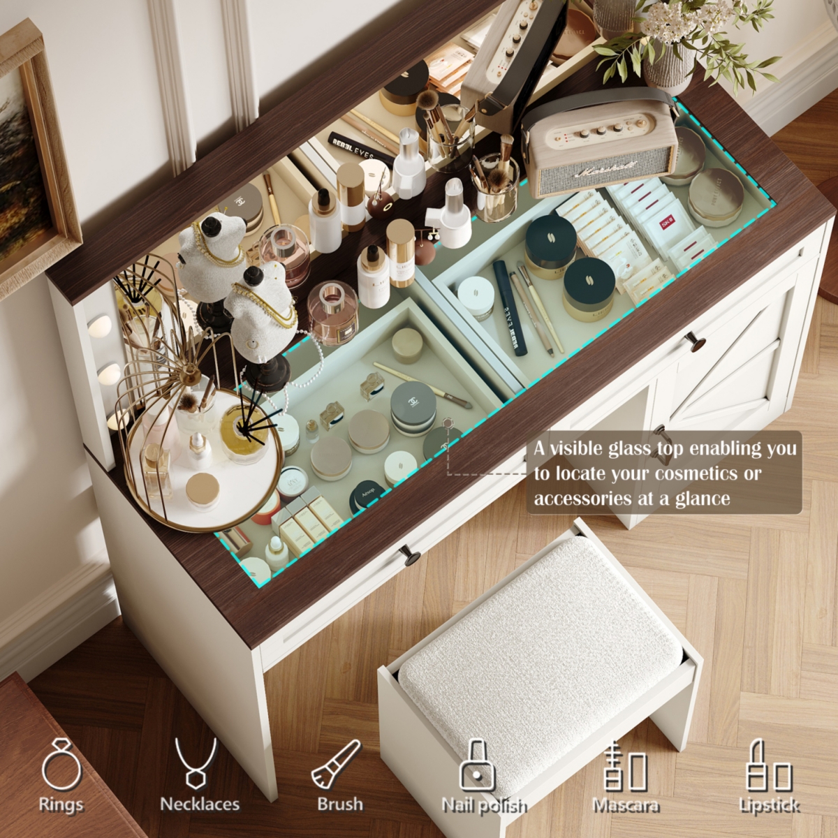 Streamdale Furniture Makeup Vanity with Large Mirror, Adjustable Led Lights, and 3 Drawers