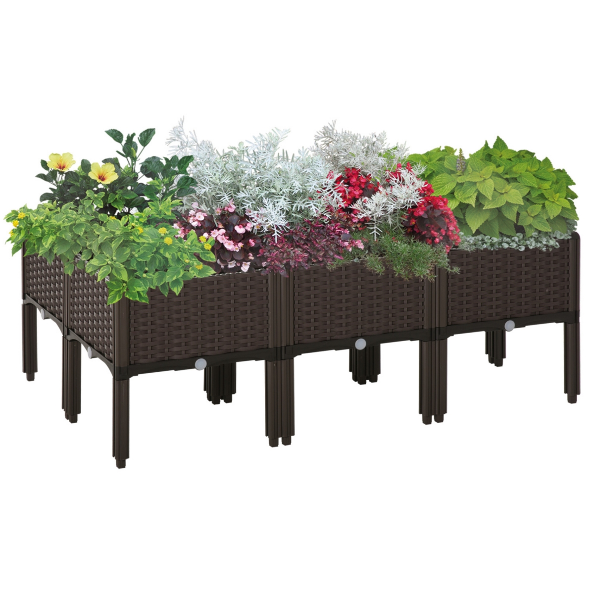 Raised Garden Bed Kit: 6 Elevated Planters with Drainage - Brown