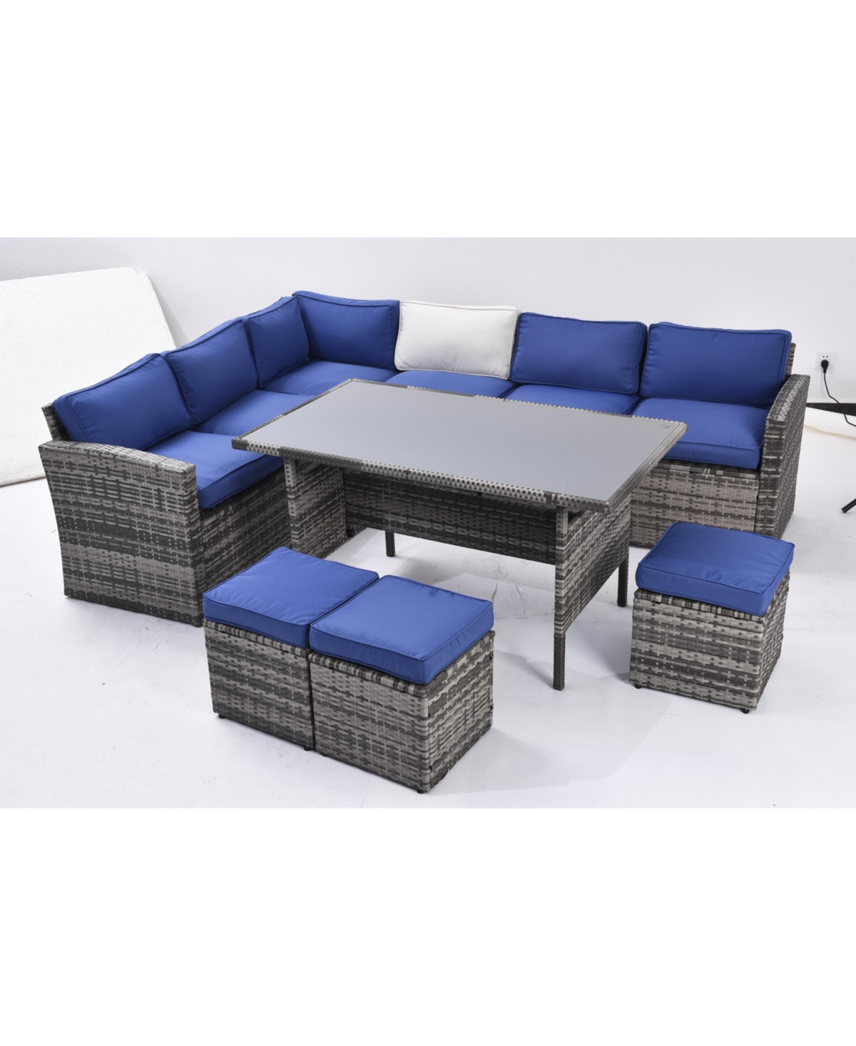 Streamdale Furniture 7-Piece Outdoor Sectional Set with Table and Ottomans (Grey, Blue)