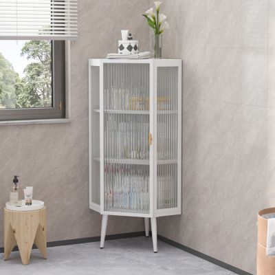 Floor Corner Cabinet with Tempered Glass Doors