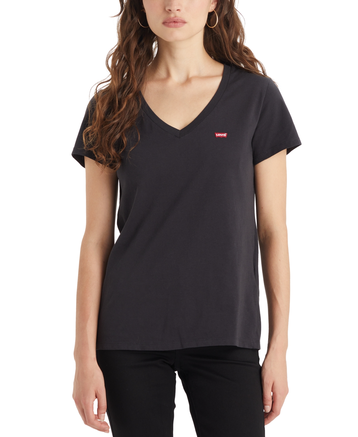 Women's Perfect Cotton V-Neck Short-Sleeve T-Shirt - Caviar