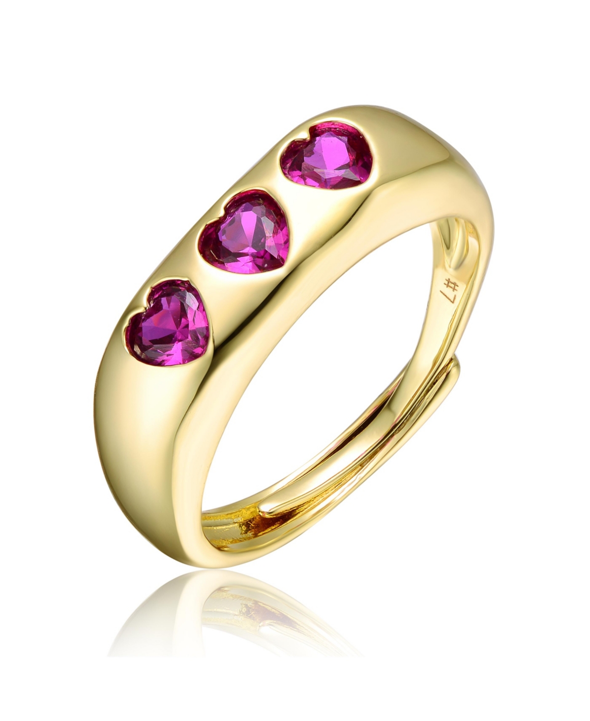 14k Yellow Gold Plated with Purple Cubic Zirconia Cluster Heart Halo Promise Ring - Pink