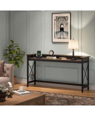 Console Table, 70.9-Inch Engineered Wood and Metal, Extra Long Design with Outlets, USB Ports, and Charging Station, Sofa Table