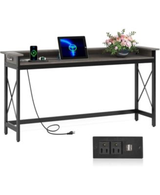 Console Table, 70.9-Inch Engineered Wood and Metal, Extra Long Design with Outlets, USB Ports, and Charging Station, Sofa Table