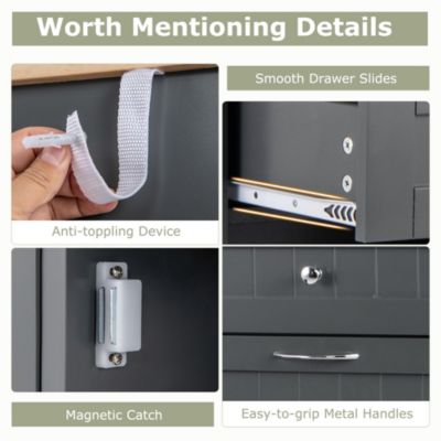 15.5 Gallon Kitchen Tilt Out Trash Cabinet Rubber Wood Tabletop 2 Drawers