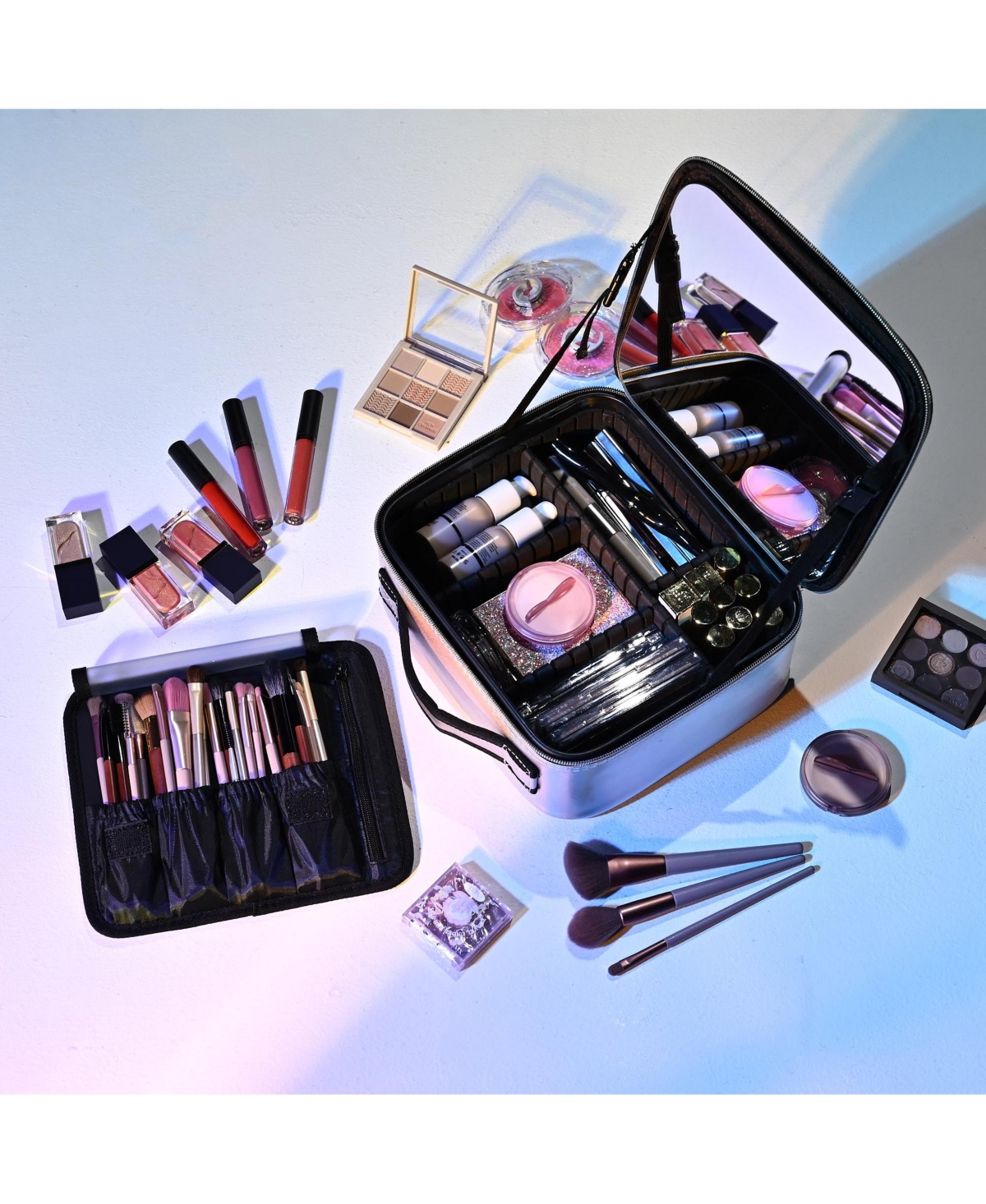Byootique Small Makeup Case Storage Box Cosmetic Bag Mirror Toiletry Organizer