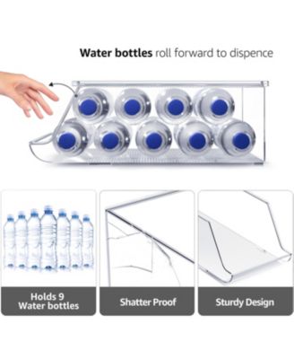 Set of 2 Water Bottle Organizer Bins with Lids - Can and Bottle Holder Drink Dispenser - for Fridge, Pantry, Kitchen Organization and Storage