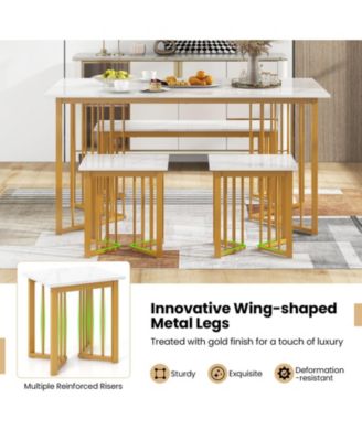 4 Piece Dining Table Set with Bench and 2 Stools-White