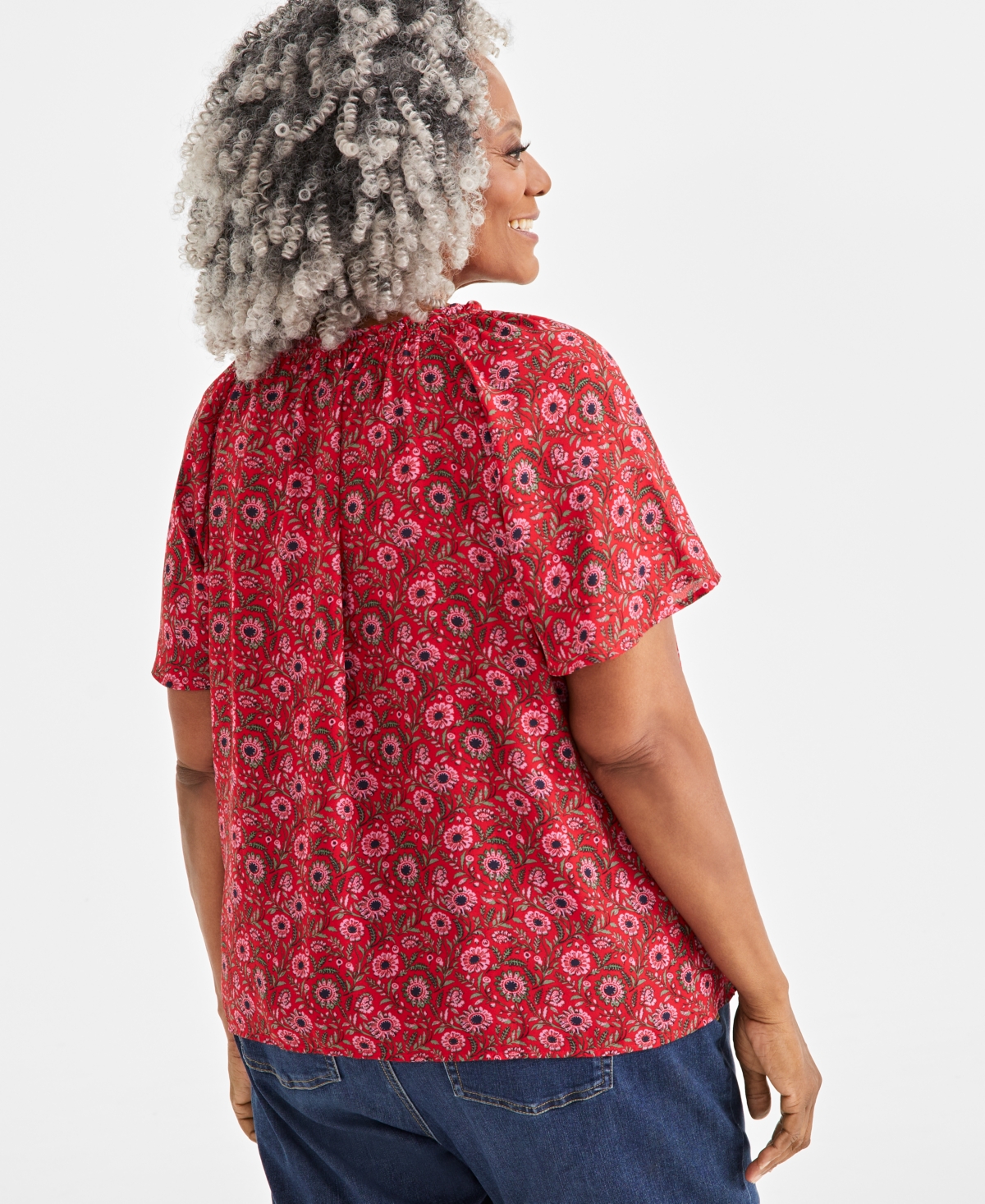 Style & Co Plus Size Printed Round-Neck Flutter-Sleeve Top, Created for Macy's