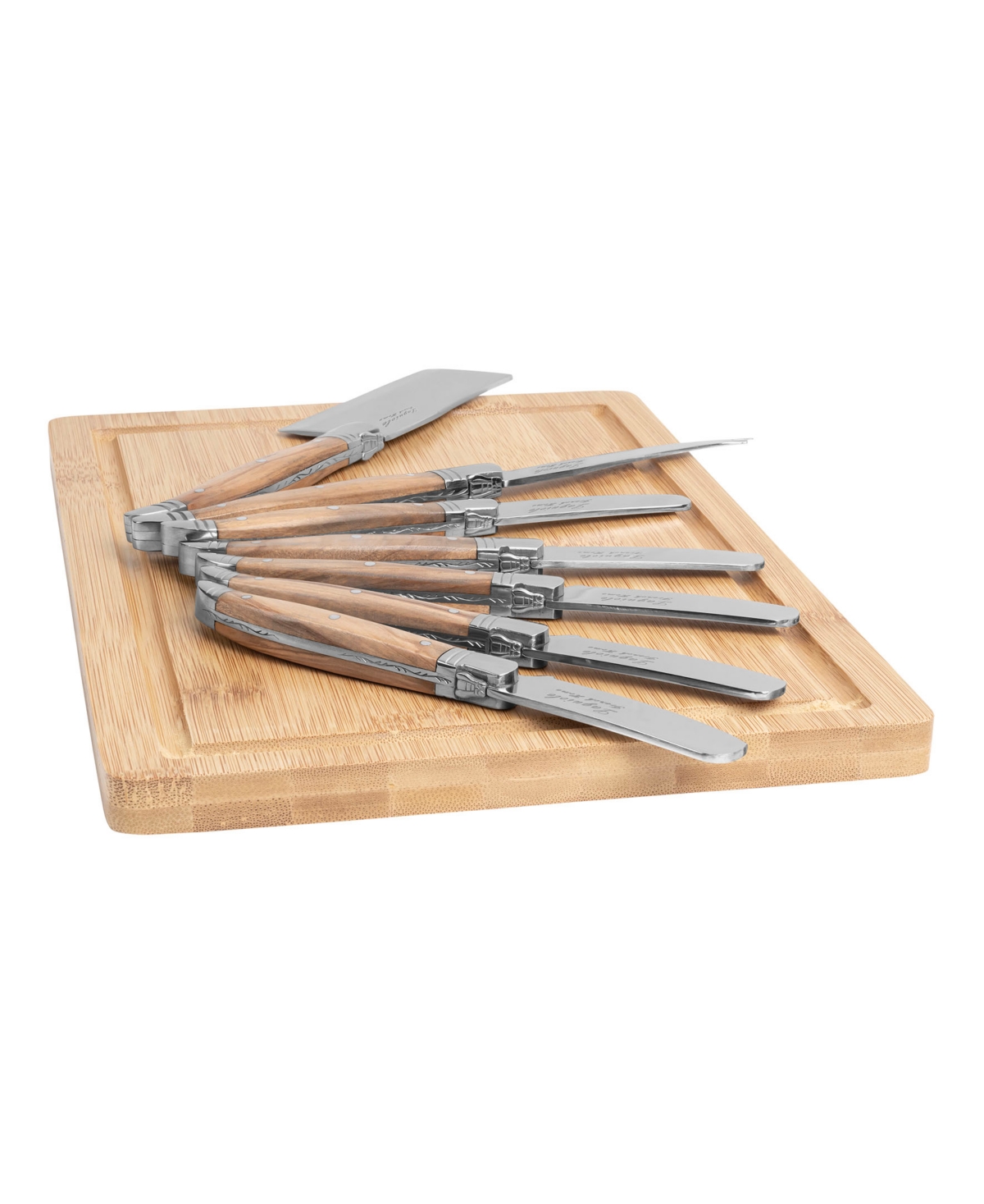 French Home Connoisseur Laguiole 8 Piece Cheese Knife Set With Spreader And Board In Wood,brown