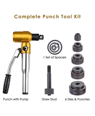 6 Ton Hydraulic Knockout Punch Set 6 Dies (1/2" to 2") Hole Puncher Tool Kit 11-gauge with Rotatable Head