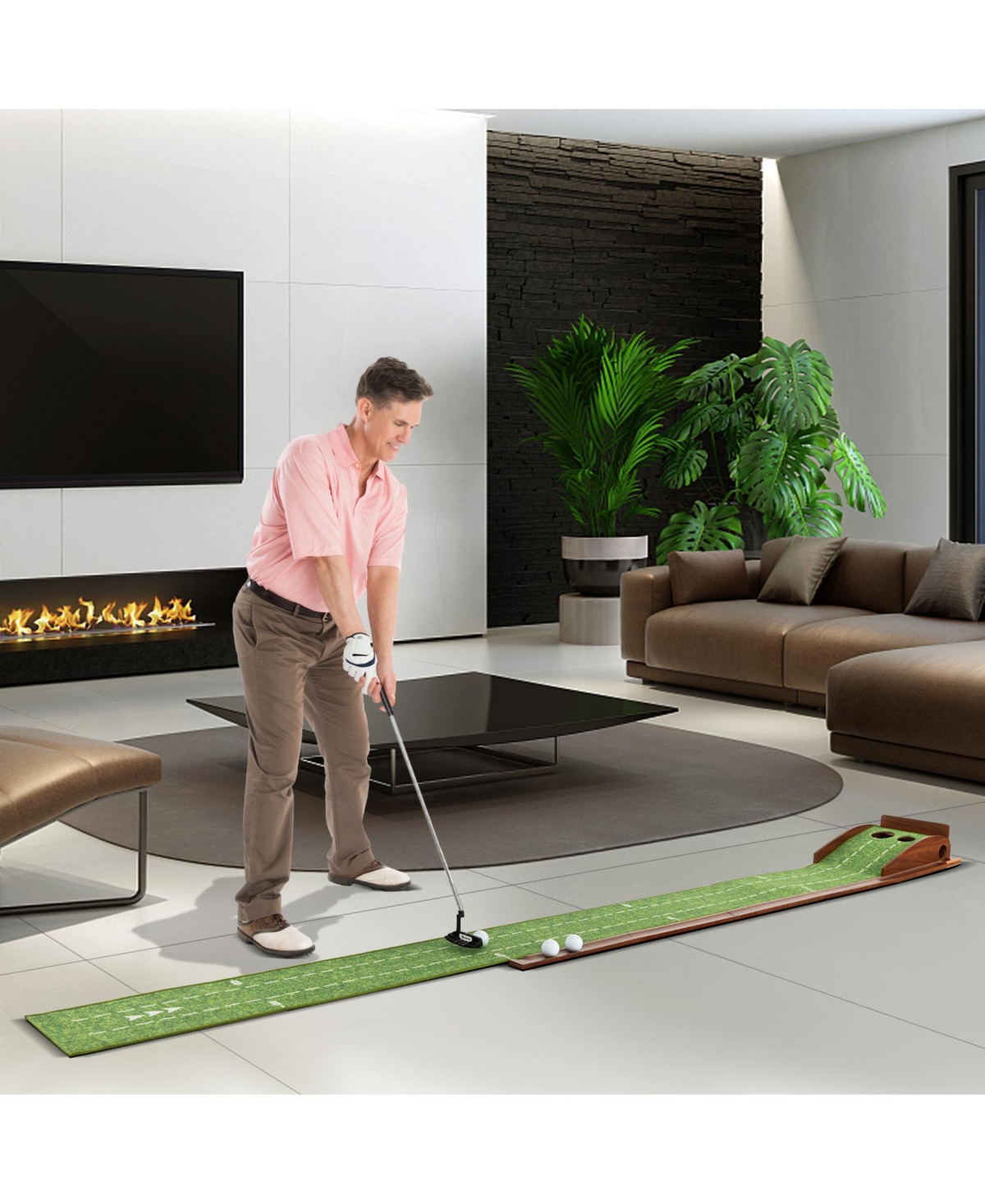 Vebreda Golf Putting Mat Practice Training Aid with Auto Ball Return and 2 Hole