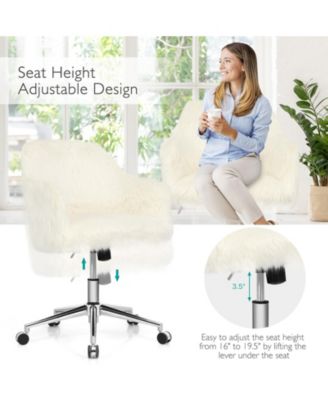 Modern Fluffy Faux Fur Vanity Office Chair for Teens Girls-Beige