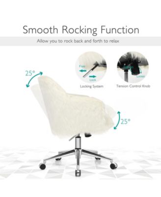 Modern Fluffy Faux Fur Vanity Office Chair for Teens Girls-Beige