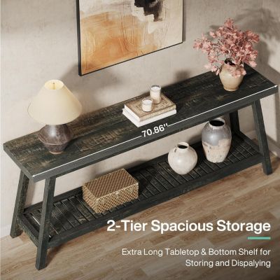 Farmhouse Console Entryway Table: 70.9 Inches Extra Long Console Table for Entryway, 2-Tier Narrow Wood Foyer Sofa Couch Table