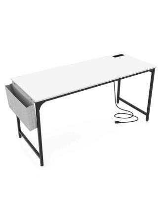 60" Modern Computer Desk with Charging Station with Storage Bag & Headphone Hook