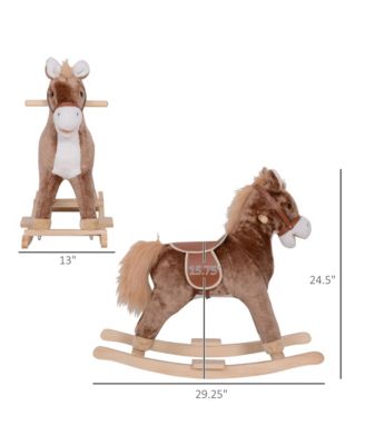 Kids Rocking Horse with Soft Plush Body & Wooden Base for Years 3+