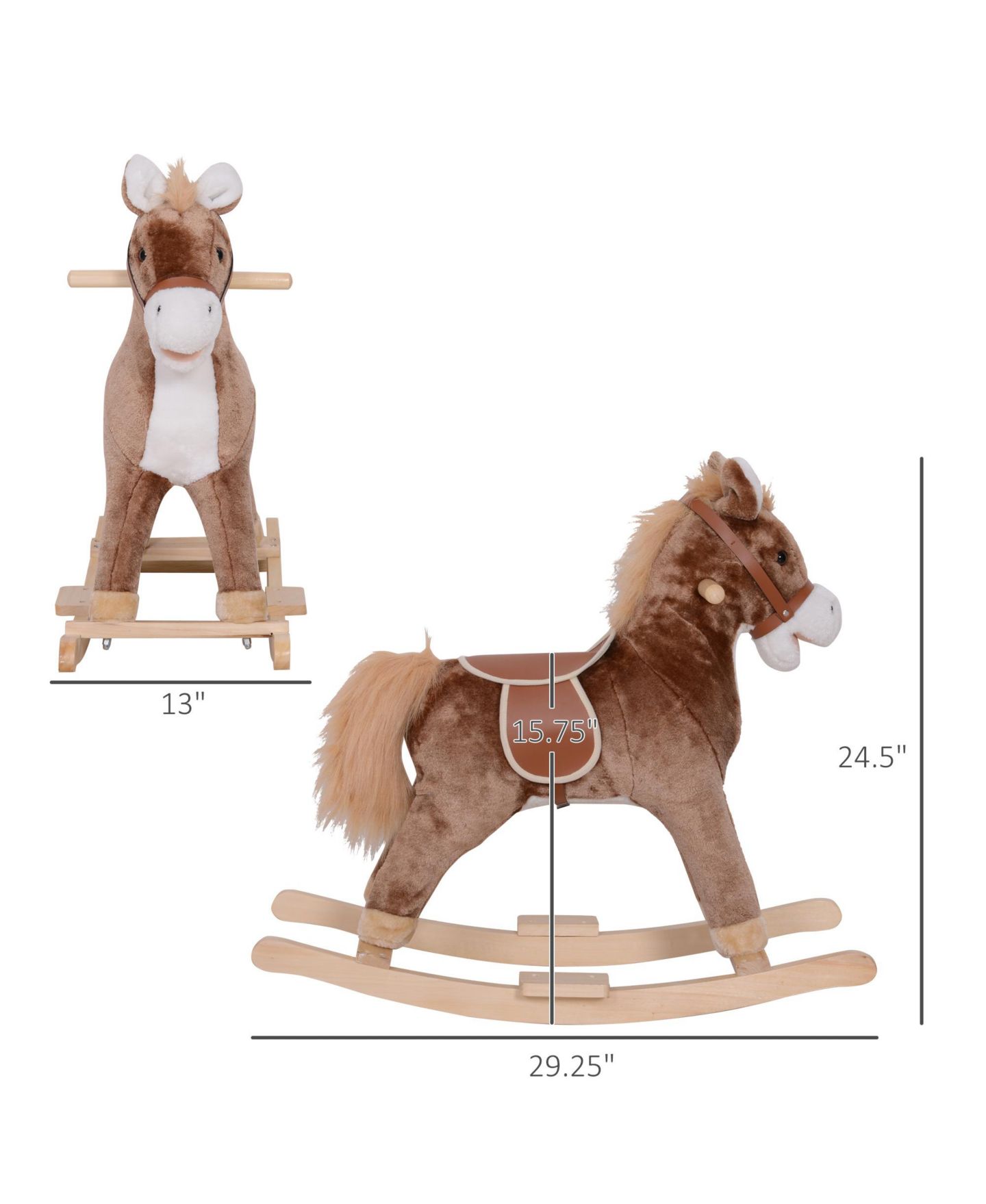 Детская мягкая игрушка Qaba Soft Plush Rocking Horse with Wooden Base, 88 lbs. Capacity, Ages 3+ — фото 2
