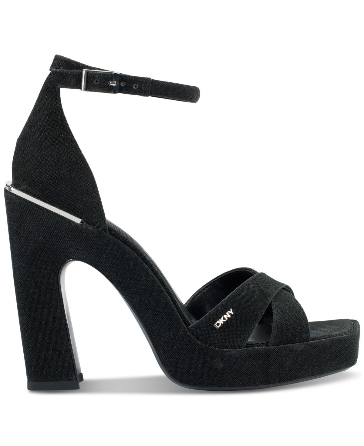 Dkny Linda Womens Criss-cross Shimmer Block Heel In Black