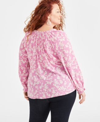 Plus Size Printed Shine V-Neck Blouse, Created for Macy's 