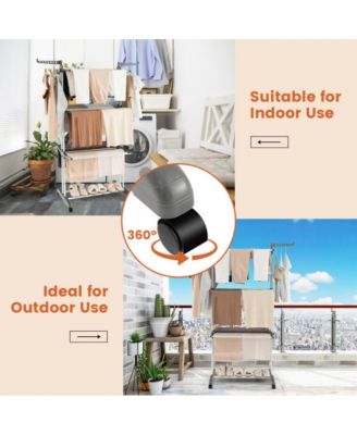 4-tier Clothes Drying Rack with Rotatable Side Wings and Collapsible Shelves-Gray