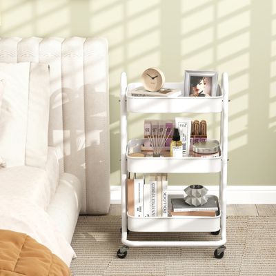 3 Tier Rolling Cart Utility Cart with Lockable Wheels Rolling Metal Storage