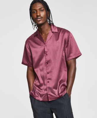 Tinsel - Men's Striped Satin Short Sleeve Button-Front Camp Shirt