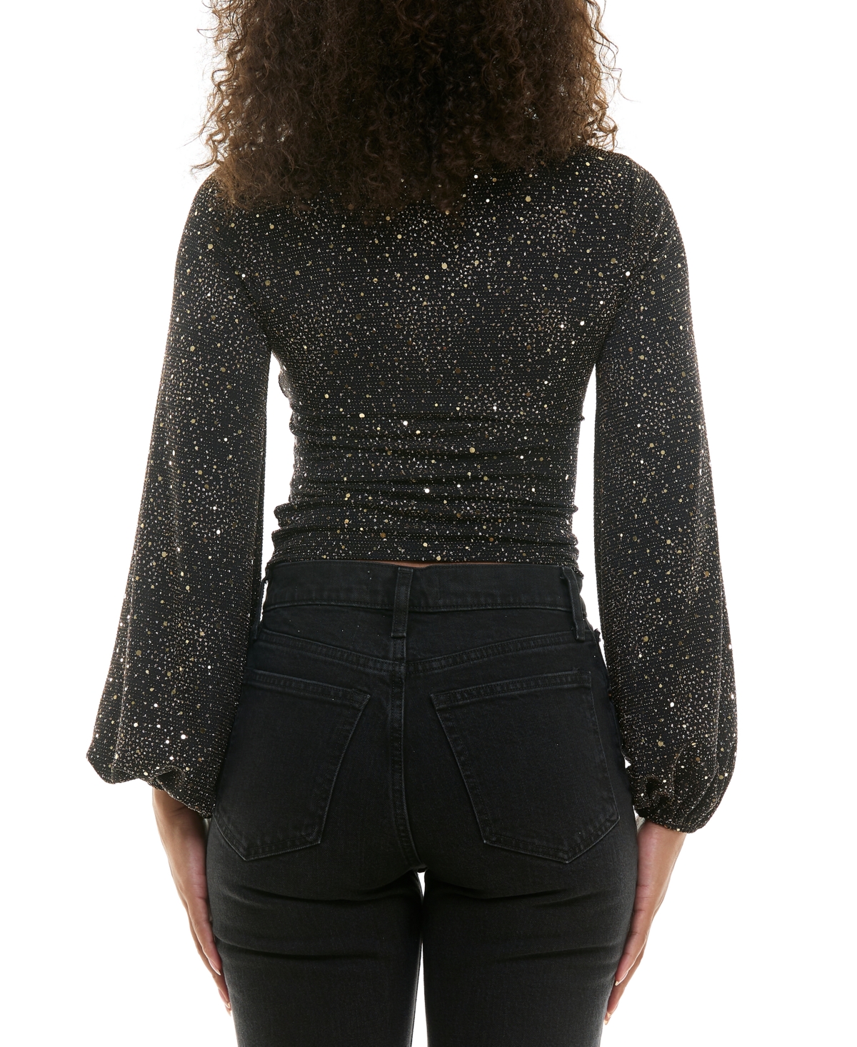 Alex & Sophia Glitter Side-Shirred V-Neck Top -gold