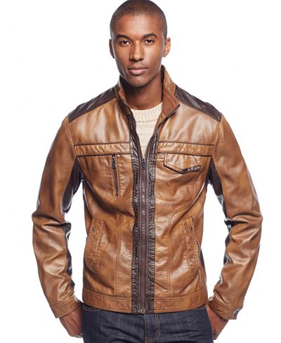 INC International Concepts Men's Jones Two-Tone Faux-Leather Jacket ...
