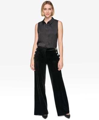 Women's Velvet Rhinestone-Button Pants