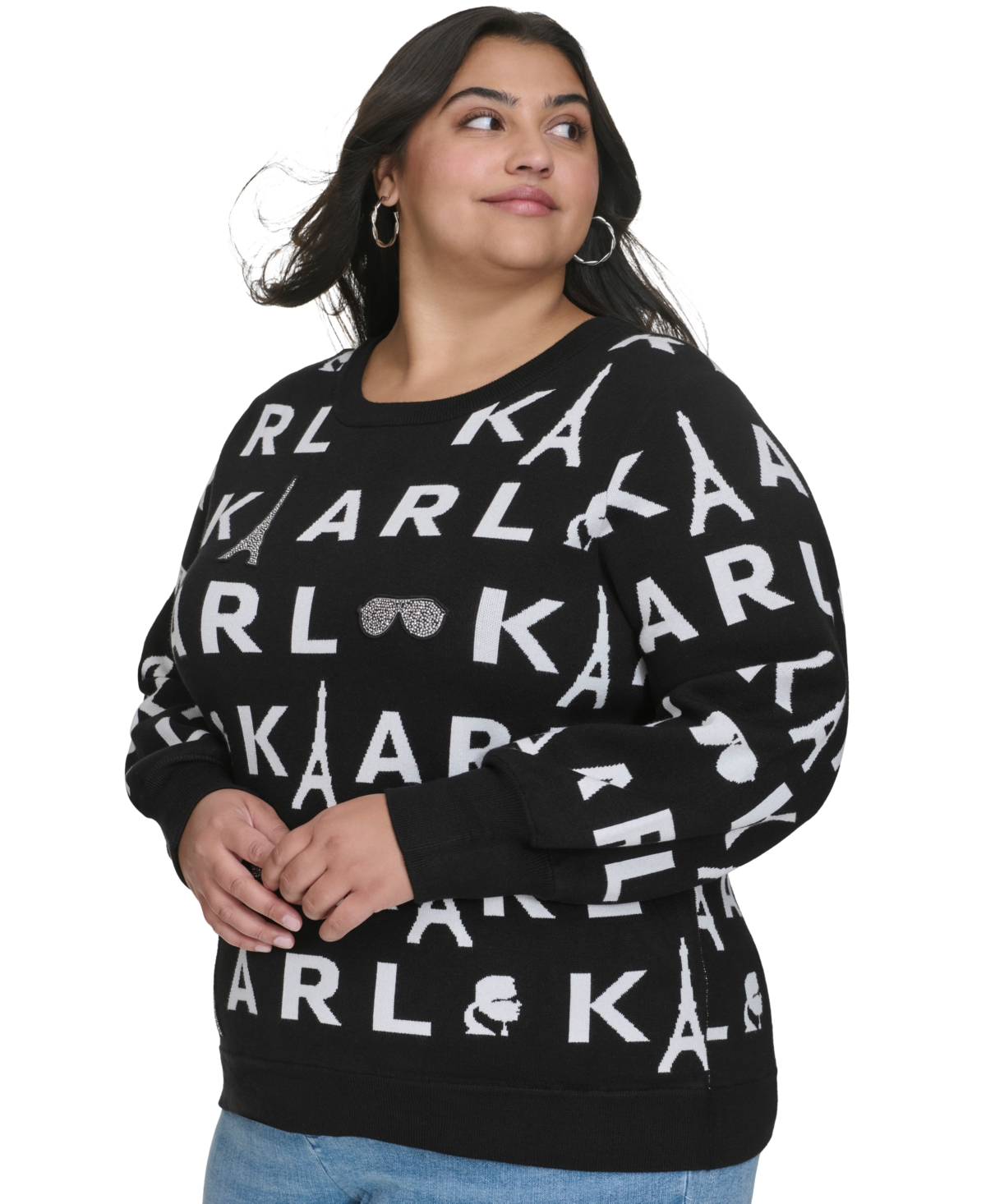 Karl Lagerfeld Paris Plus Size Signature Beaded Sweater, Created for Macy's