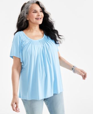 Plus Size Pleat-Neck Top, Created for Macy's