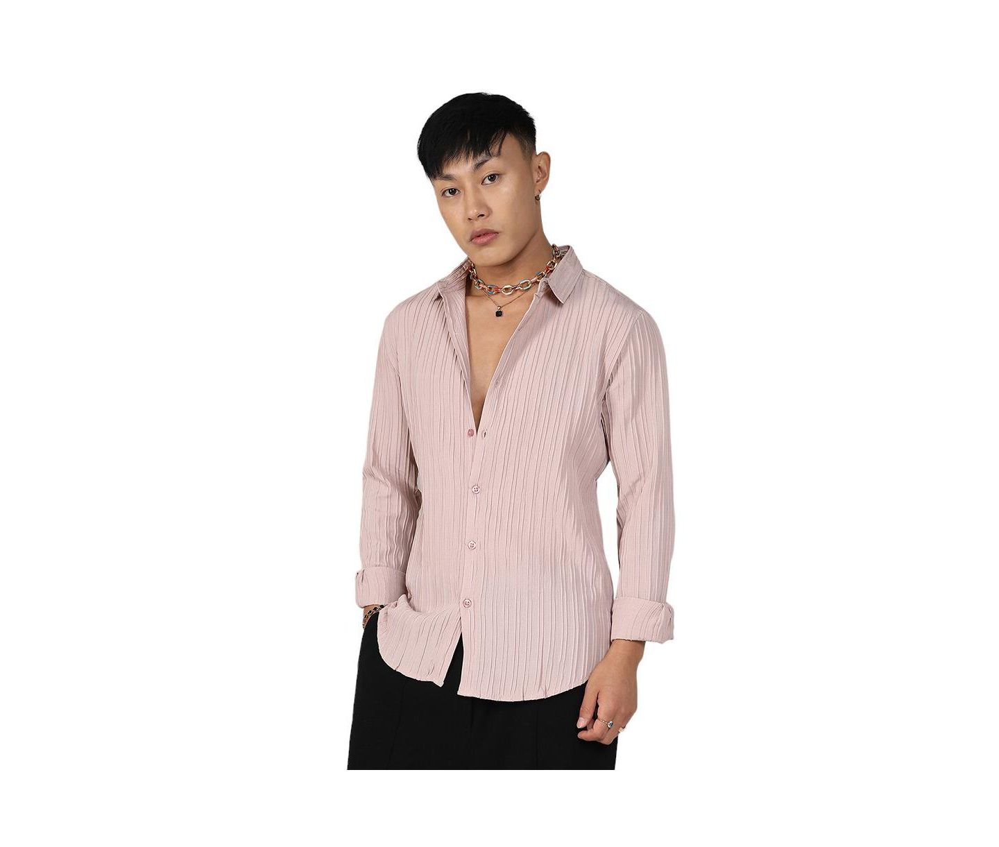 Мужская рубашка Cahoot Campus Sutra Blush Pink Self-Design Striped, цвет: Розовый — фото 8