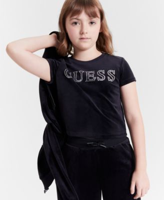 GUESS - Big Girls Short-Sleeve Rhinestone-Embellished Velour T-Shirt