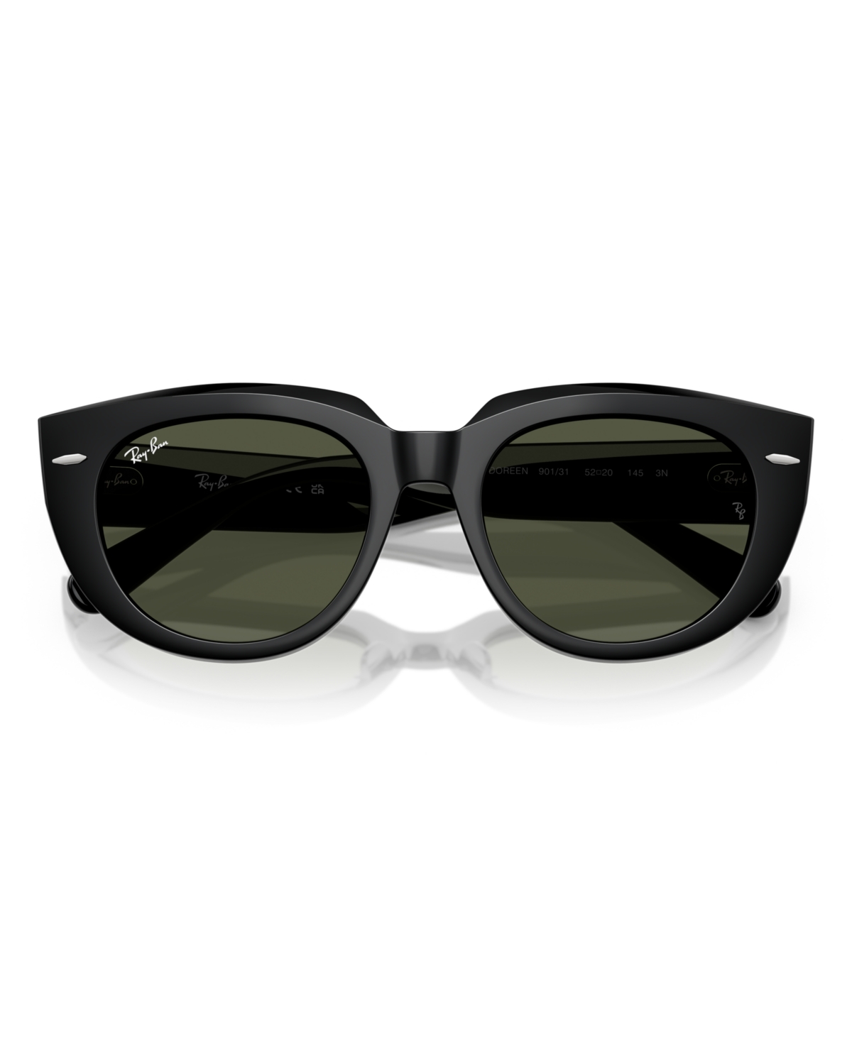 Ray Ban Doreen Sunglasses Black Frame Green Lenses 52-20 In Black