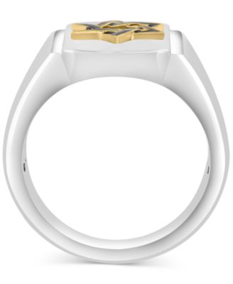 EFFY&reg; Men's Black Enamel Star of David Ring in Sterling Silver & 14k Gold-Plate