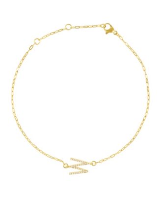 Gold Cubic Zirconia Pave Sideways Initial Anklet