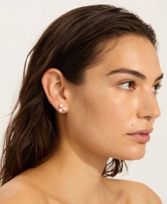 ADORNIA Gold Freshwater Cultivated Pearl Cubic Zirconia 3-Point Flower Earrings