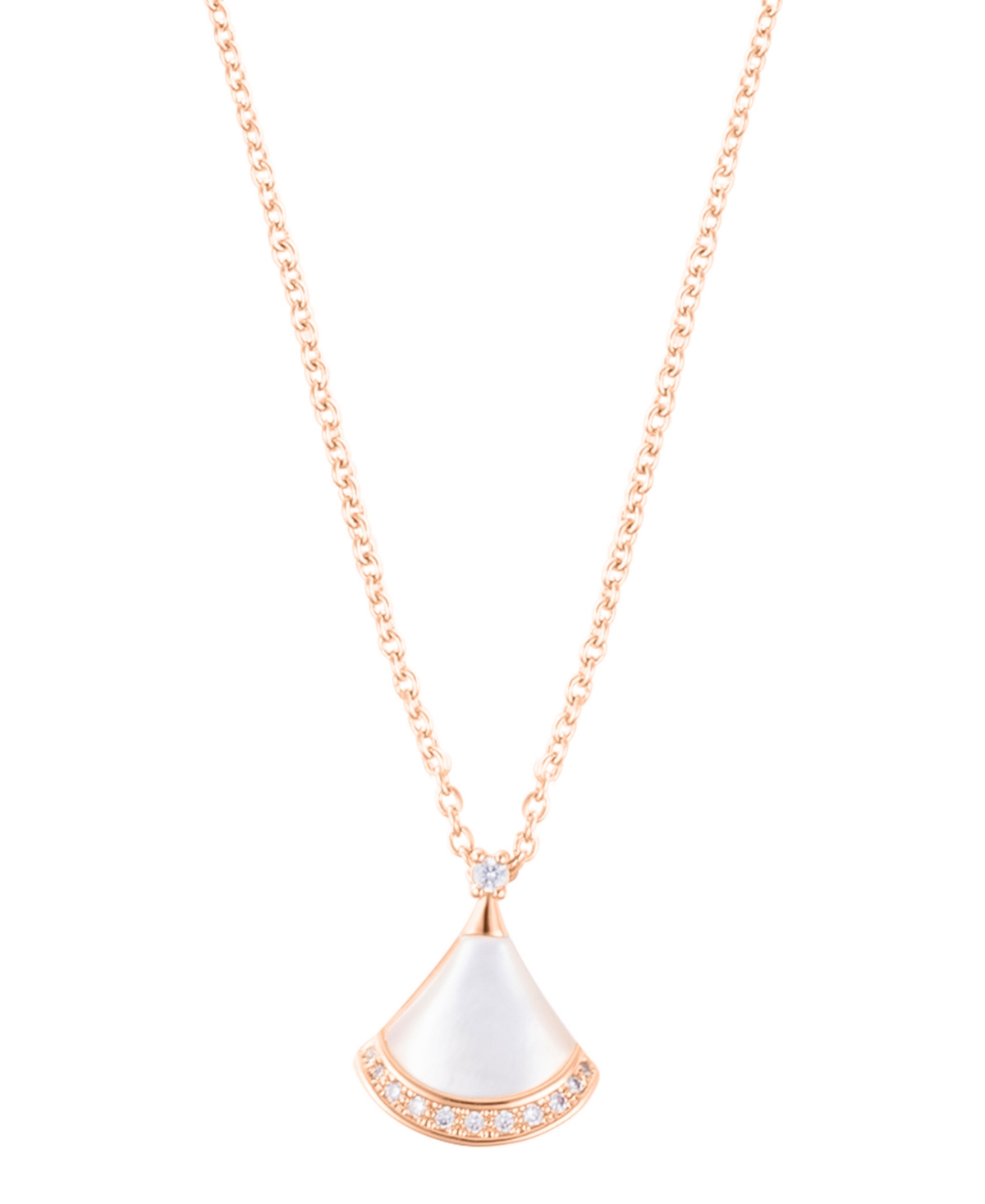 Adornia Rose Gold Adjustable Mother Of Pearl Cubic Zirconia Leaf Pendant Necklace In White
