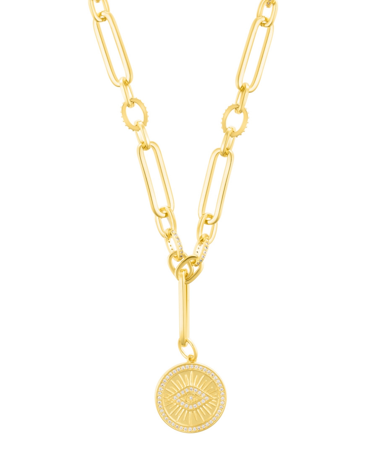 Adornia Gold Cubic Zirconia Evil Eye Mixed Link Y-necklace In Gold