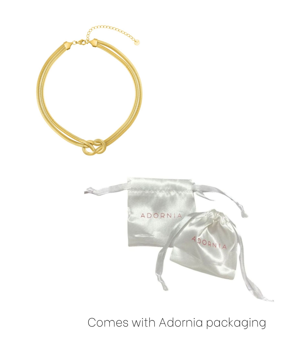 Adornia Tarnish Resistant 18k Gold Plated Adjustable Knot Collar Necklace In Gold