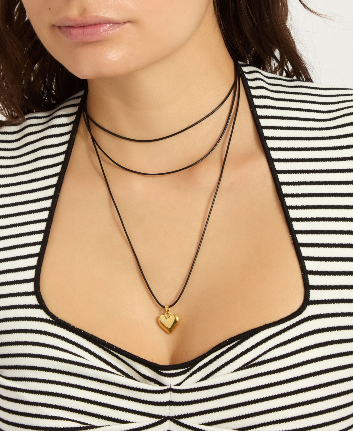 Adornia Gold Adjustable Puffy Heart With Black Chord Bolo Necklace In Gold