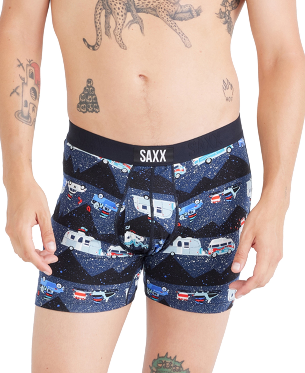 Saxx Men's Ultra Super Soft Relaxed-Fit Moisture-Wicking Holiday Printed Boxer Briefs - Rv There Yet-black