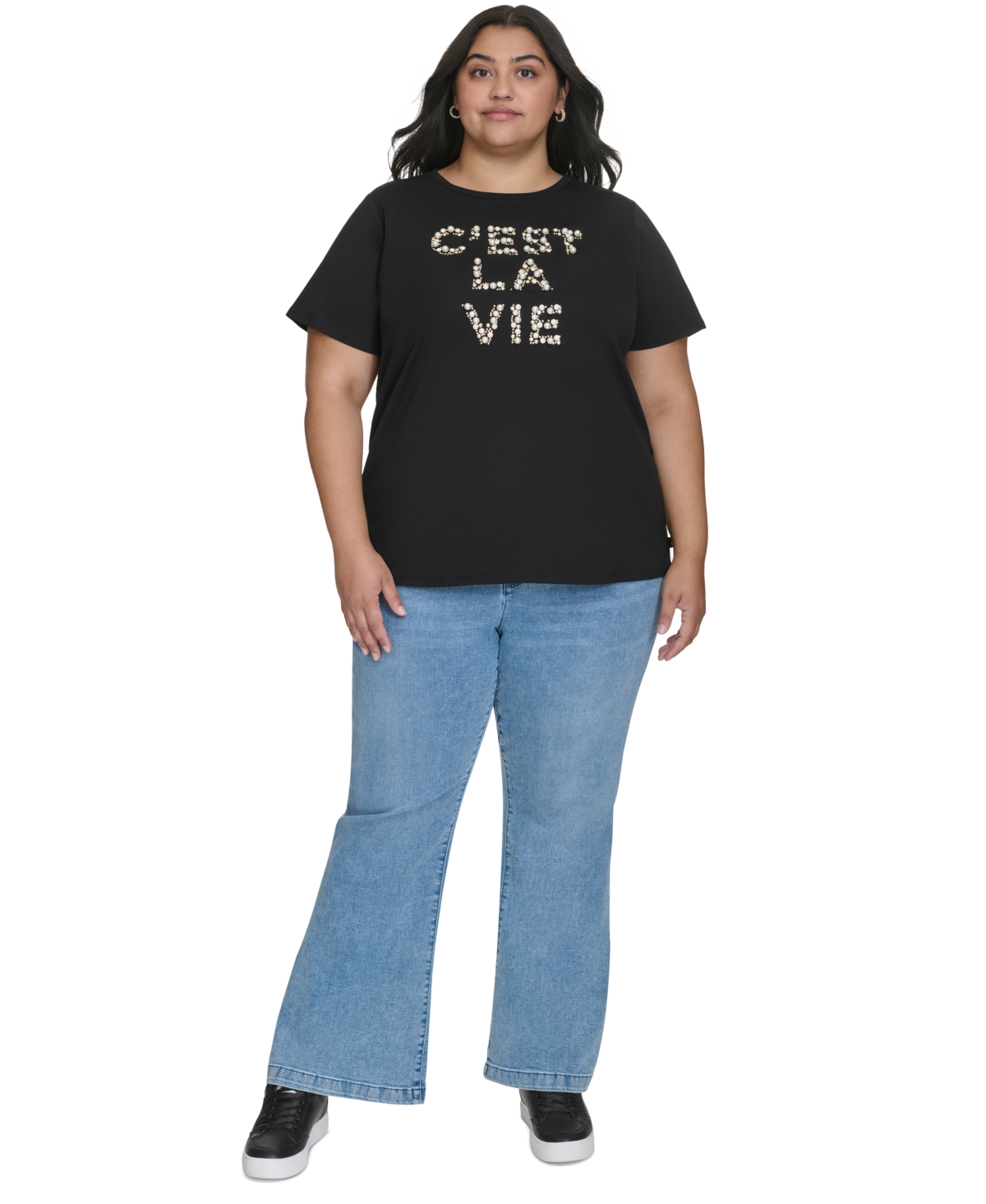 Karl Lagerfeld Paris Plus Size C'est La Vie Embellished T-Shirt, Created for Macy's